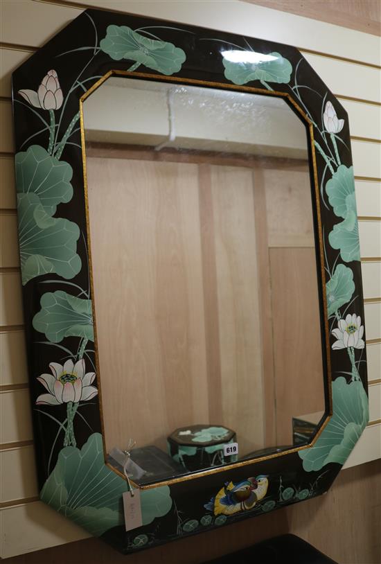 A Chinese lacquered mirror, H.102cm